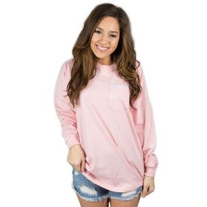 Lauren James Pink/Blue Seersucker Long Sleeve Top